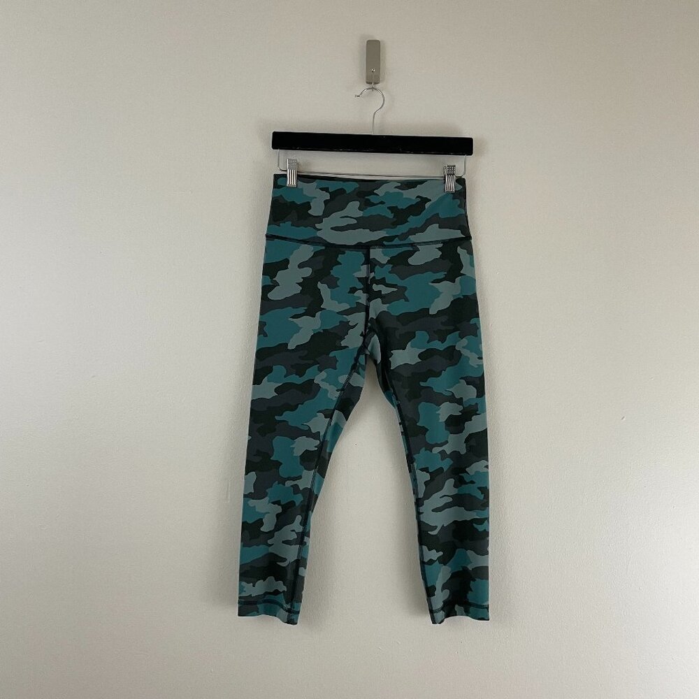 Lululemon Wunder Train High-Rise Crop Heritage 365 Camo Tidewater Teal Size 10
